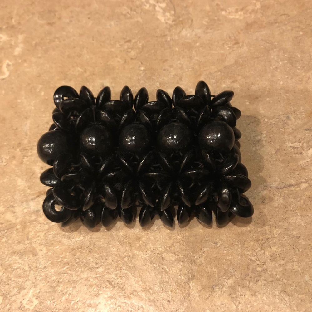 Black Beaded Wooden Slip on Cuff Bracelet